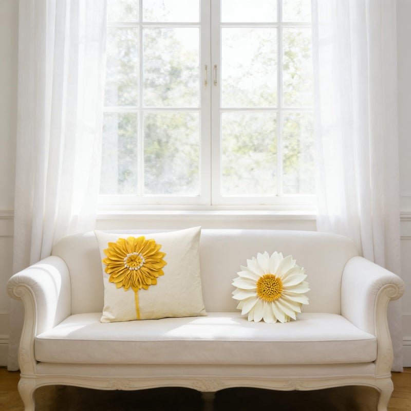 JWH Decorative Flower Throw Pillow Covers 3D Sunflower Pillow Case Velvet Cushion Floral Pillowcase for Bed Living Room Couch Chair 18x18 Inches Yellow Creamy White - Image 2